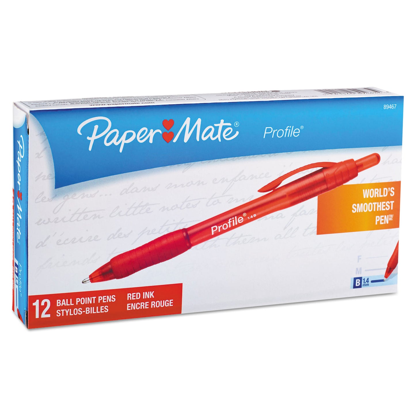 Paper Mate Profile Ballpoint Pen, Retractable, Bold 1.4 mm, Red Ink, Translucent Red Barrel, Dozen (89467)