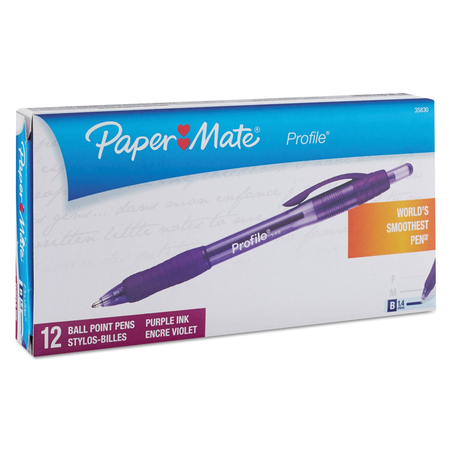 Paper Mate Profile Ballpoint Pen, Retractable, Bold 1.4 mm, Purple Ink, Translucent Purple Barrel, Dozen (35830)