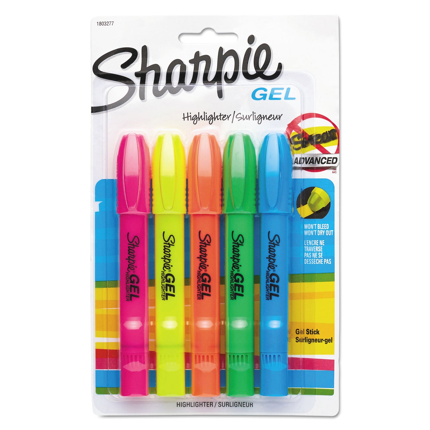 Sharpie Gel Highlighters, Assorted Ink Colors, Bullet Tip, Assorted Barrel Colors, 5/Set (1803277)