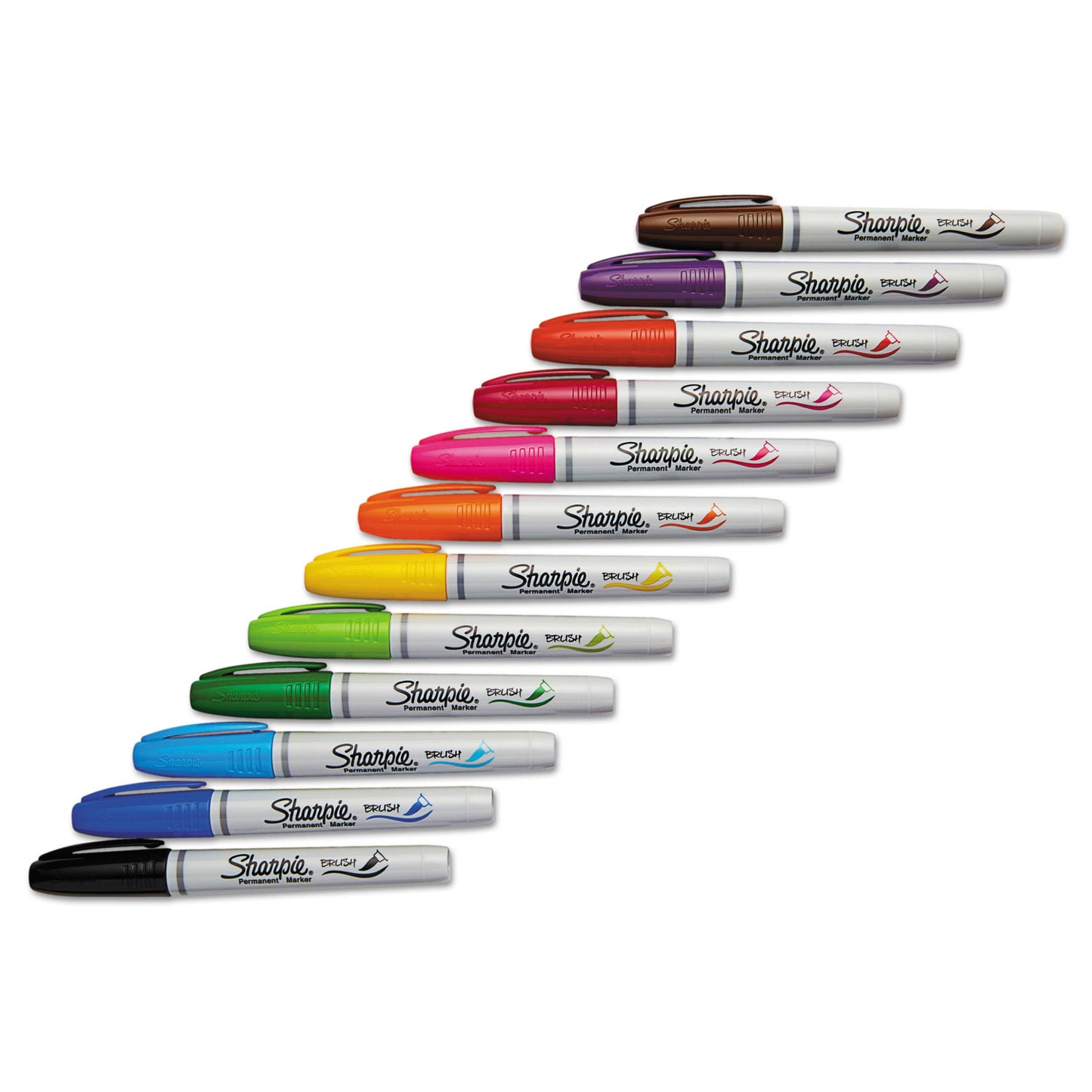 Sharpie Brush Tip Permanent Marker, Medium Brush Tip, Assorted Colors, 12/Set (1810704)