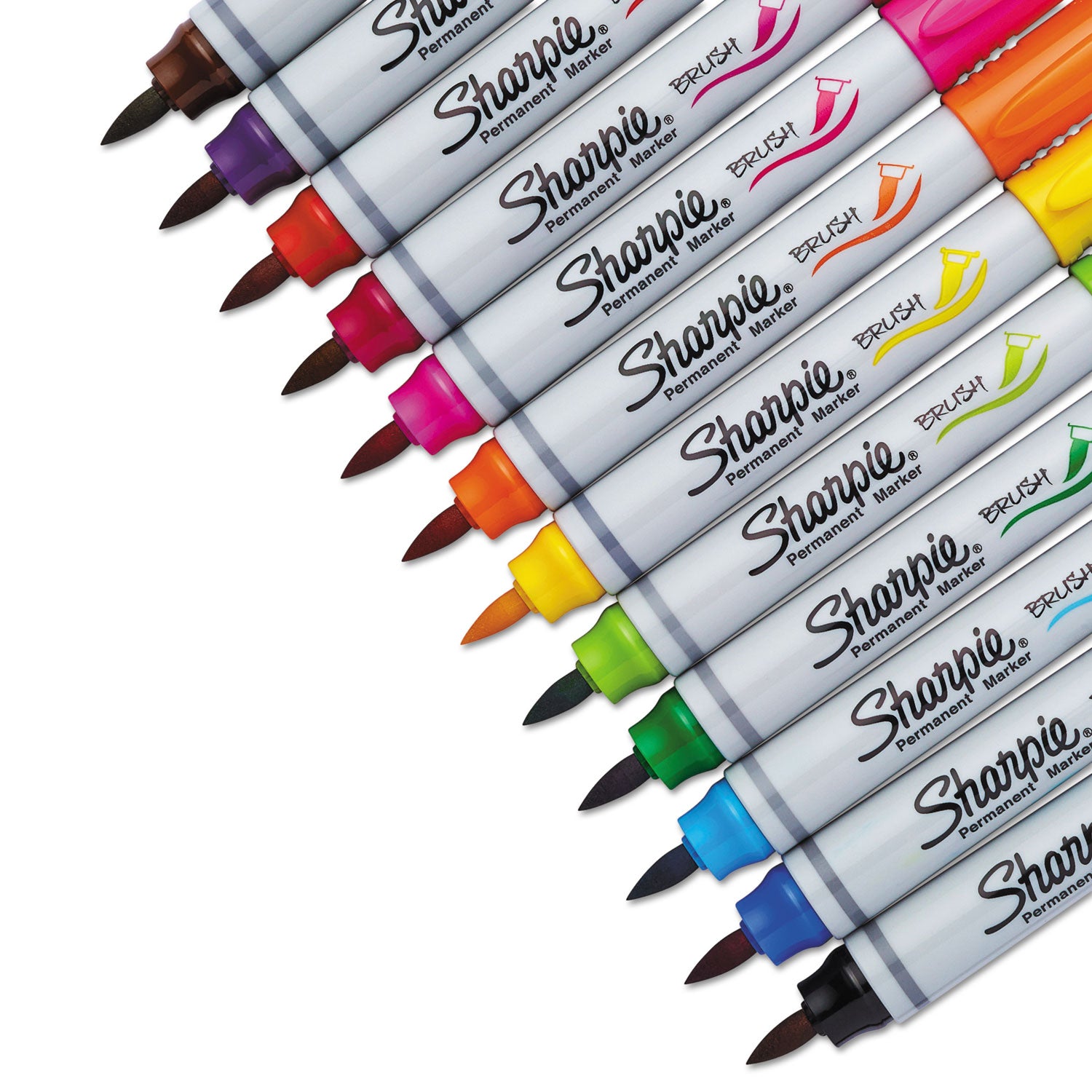 Sharpie Brush Tip Permanent Marker, Medium Brush Tip, Assorted Colors, 12/Set (1810704)