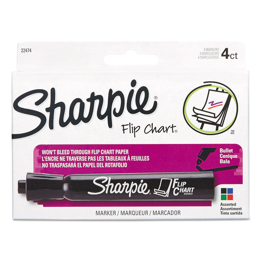 Sharpie Flip Chart Marker, Broad Bullet Tip, Assorted Colors, 4/Set (22474)