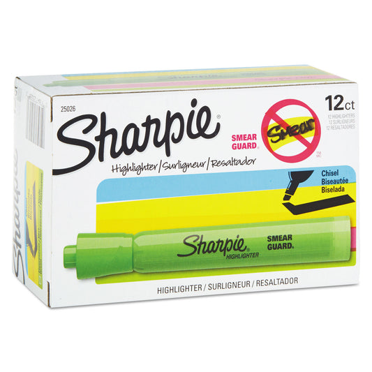 Sharpie Tank Style Highlighters, Fluorescent Green Ink, Chisel Tip, Green Barrel, Dozen (25026B)