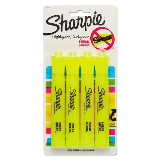 Sharpie Tank Style Highlighters, Fluorescent Yellow Ink, Chisel Tip, Yellow Barrel, 4/Set (25164PP)
