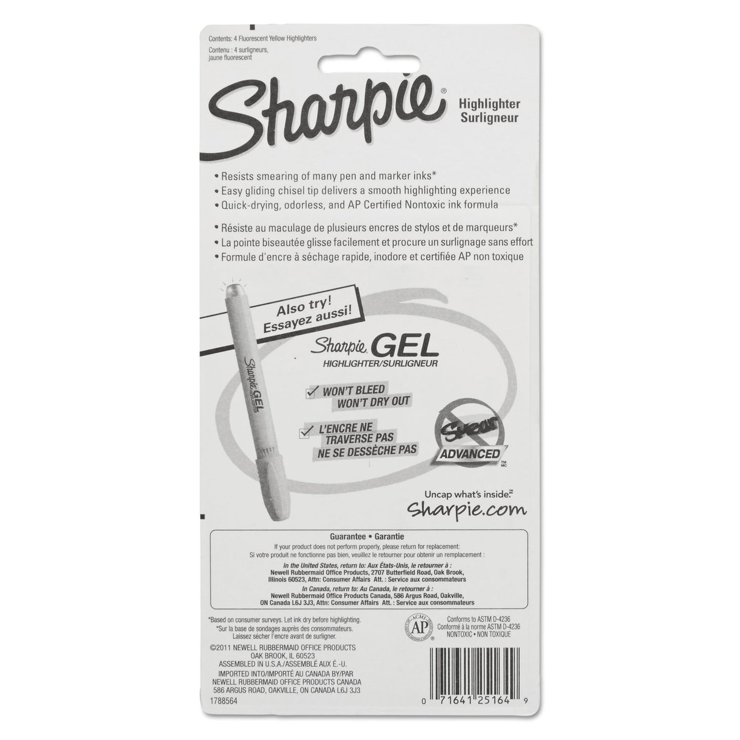 Sharpie Tank Style Highlighters, Fluorescent Yellow Ink, Chisel Tip, Yellow Barrel, 4/Set (25164PP)