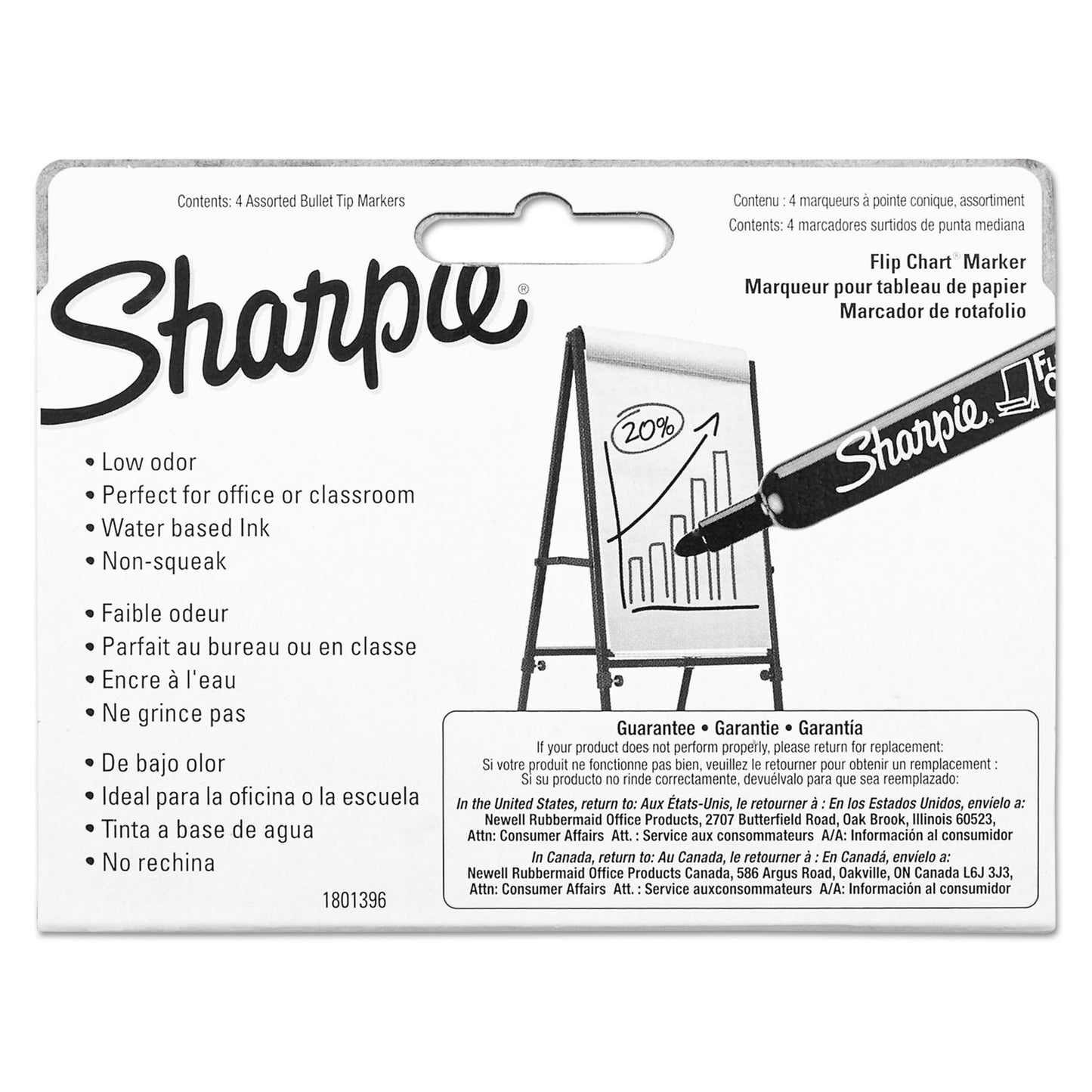 Sharpie Flip Chart Marker, Broad Bullet Tip, Assorted Colors, 4/Set (22474)