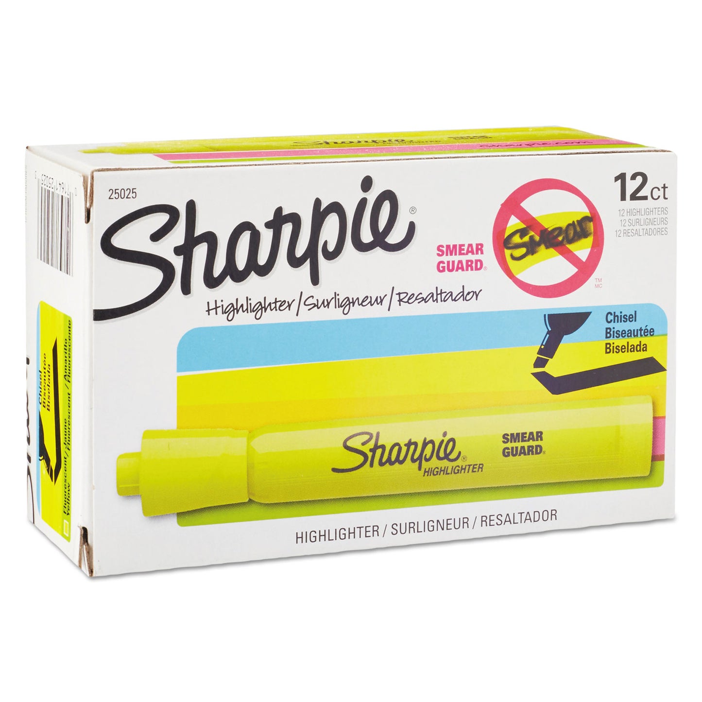 Sharpie Tank Style Highlighters, Fluorescent Yellow Ink, Chisel Tip, Yellow Barrel, Dozen (25025B)