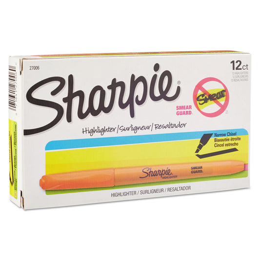 Sharpie Pocket Style Highlighters, Fluorescent Orange Ink, Chisel Tip, Orange Barrel, Dozen (27006)
