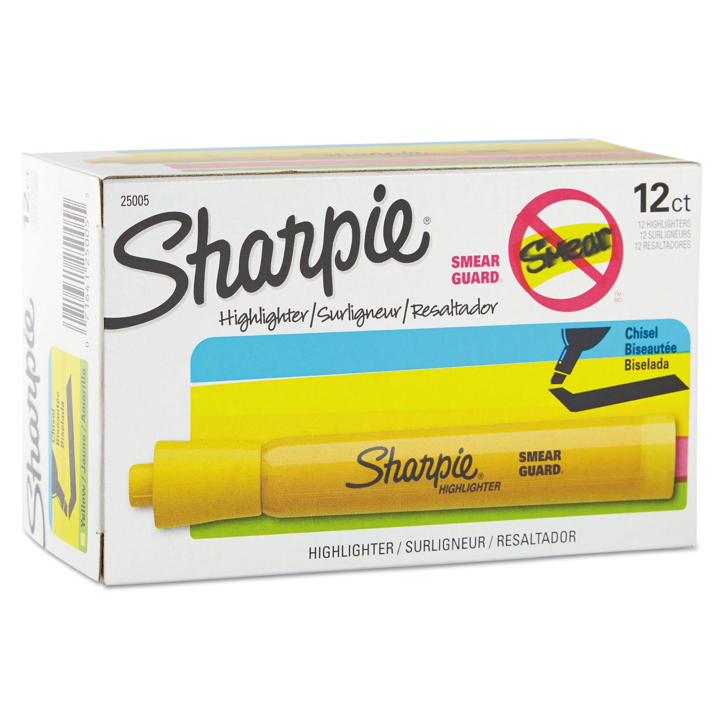 Sharpie Tank Style Highlighters, Yellow Ink, Chisel Tip, Yellow Barrel, Dozen (25005)