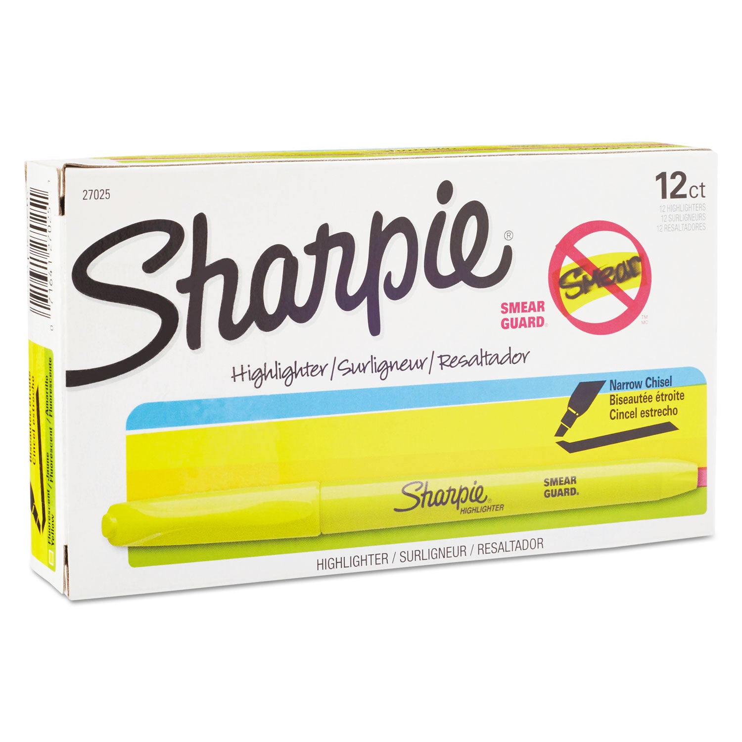 Sharpie Pocket Style Highlighters, Fluorescent Yellow Ink, Chisel Tip, Yellow Barrel, Dozen (27025)