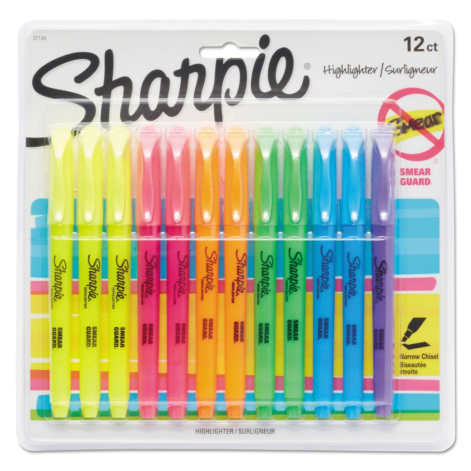 Sharpie Pocket Style Highlighters, Assorted Ink Colors, Chisel Tip, Assorted Barrel Colors, Dozen (27145)
