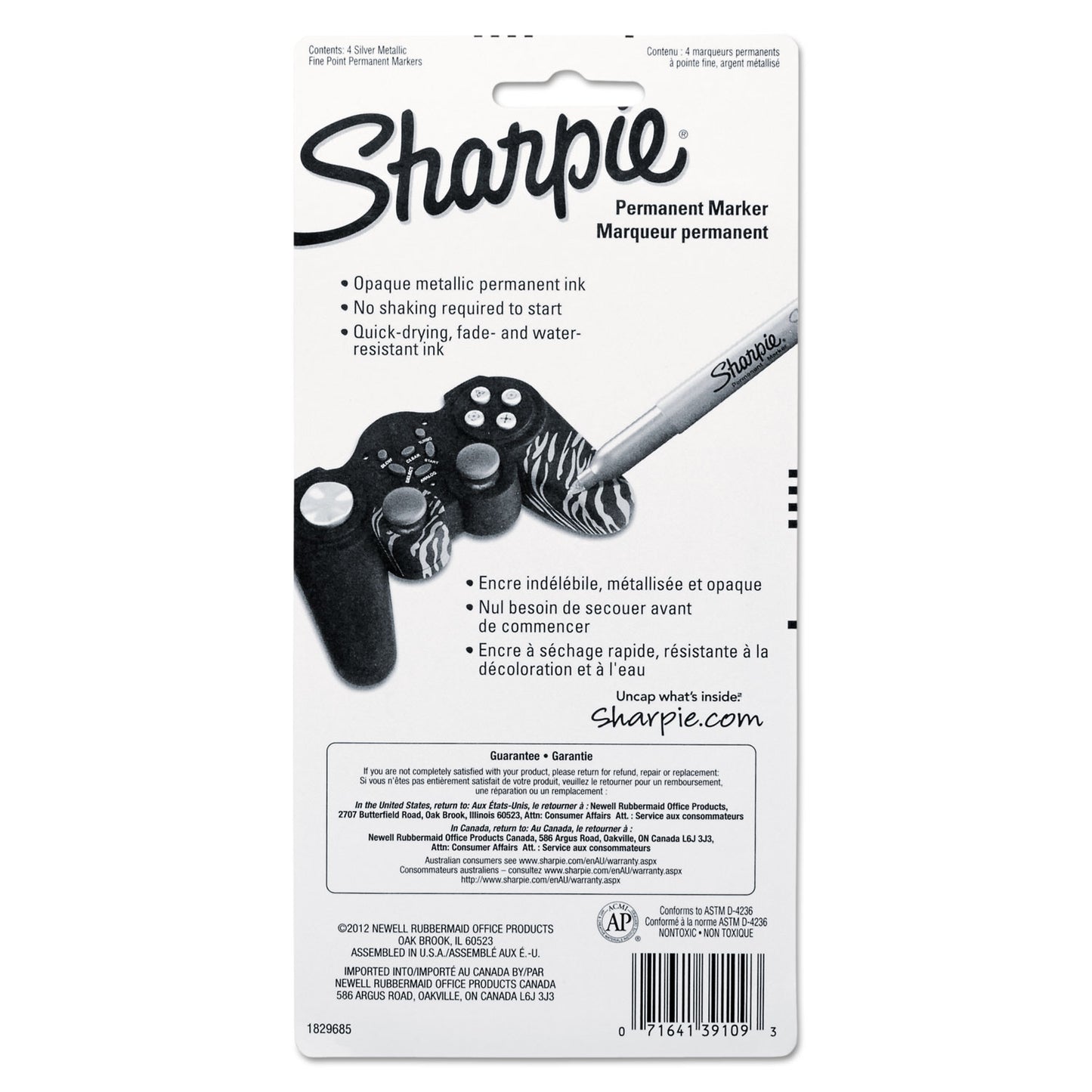 Sharpie Metallic Fine Point Permanent Markers, Fine Bullet Tip, Metallic Silver, 4/Pack (39109PP)