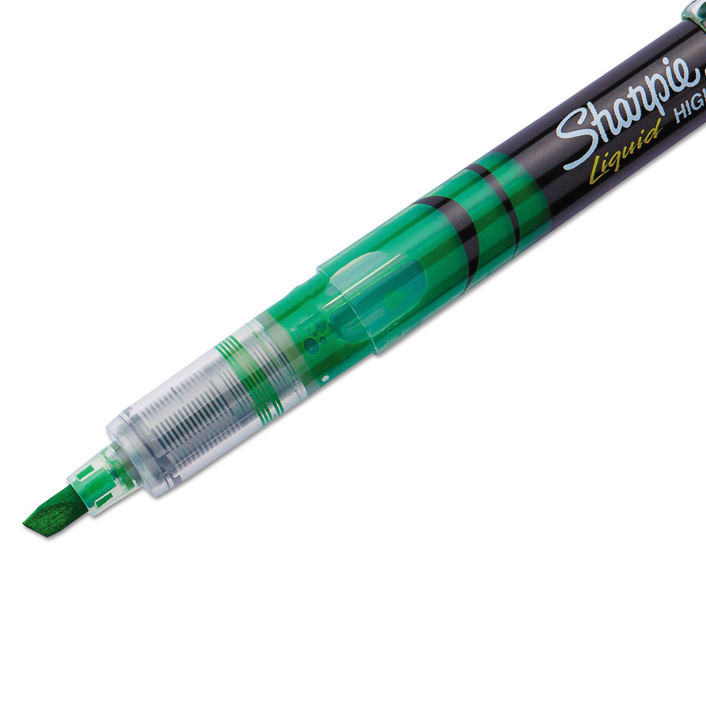 Sharpie Liquid Pen Style Highlighters, Fluorescent Green Ink, Chisel Tip, Green/Black/Clear Barrel, Dozen (1754468)