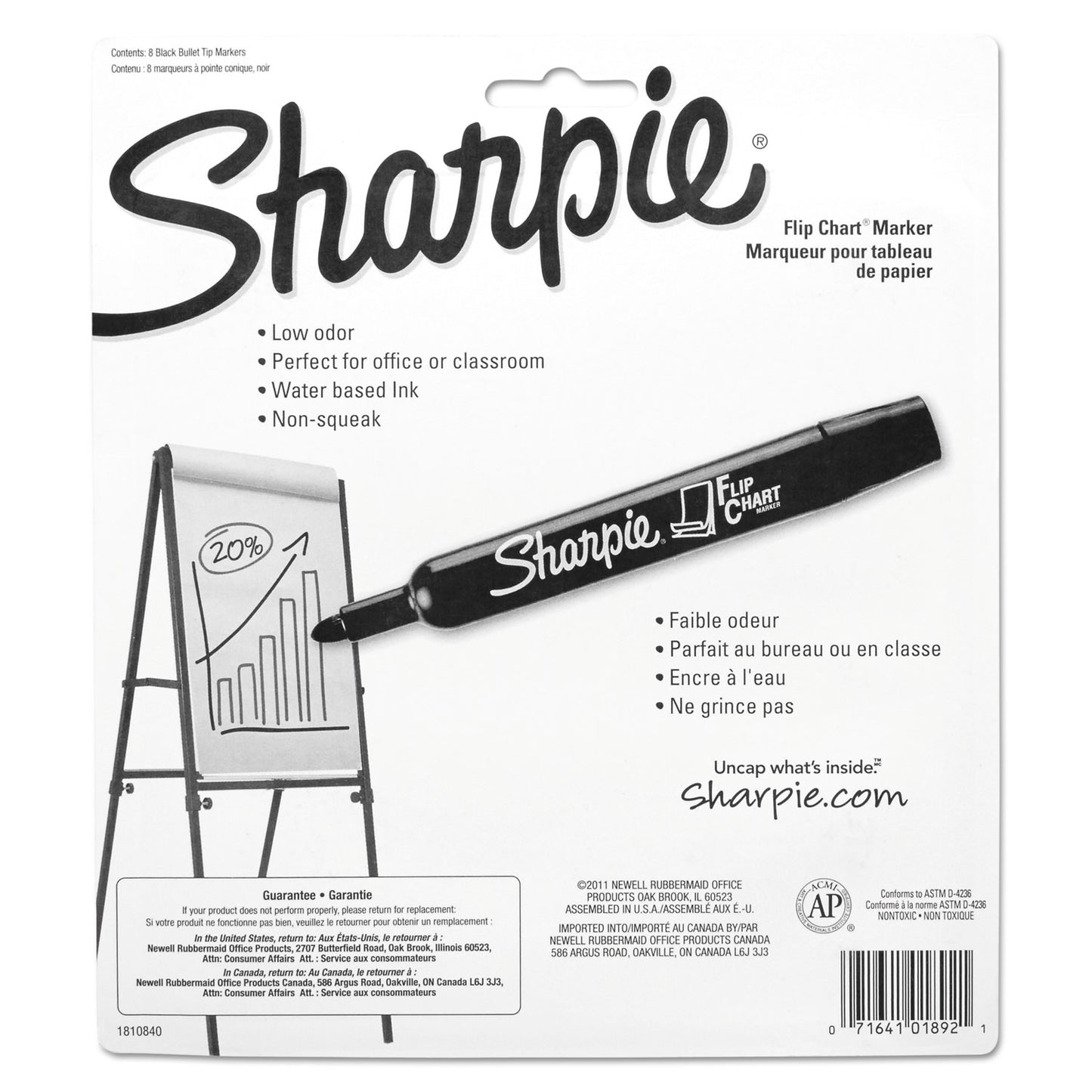 Sharpie Flip Chart Marker, Broad Bullet Tip, Black, 8/Pack (1760445)