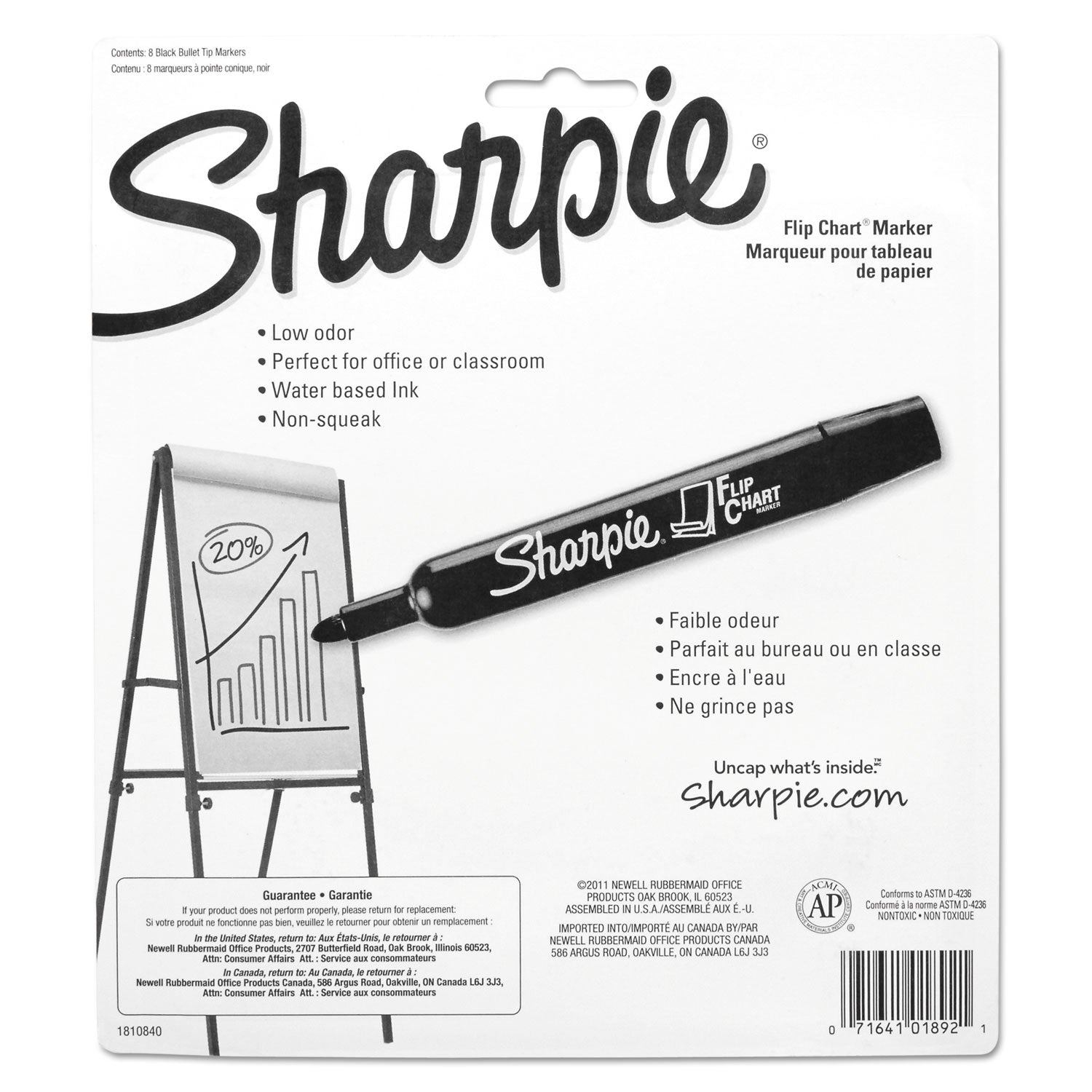 Sharpie Flip Chart Marker, Broad Bullet Tip, Black, 8/Pack (1760445)