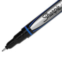 Sharpie Water-Resistant Ink Porous Point Pen, Stick, Fine 0.4 mm, Blue Ink, Black/Blue Barrel, Dozen (1742664)