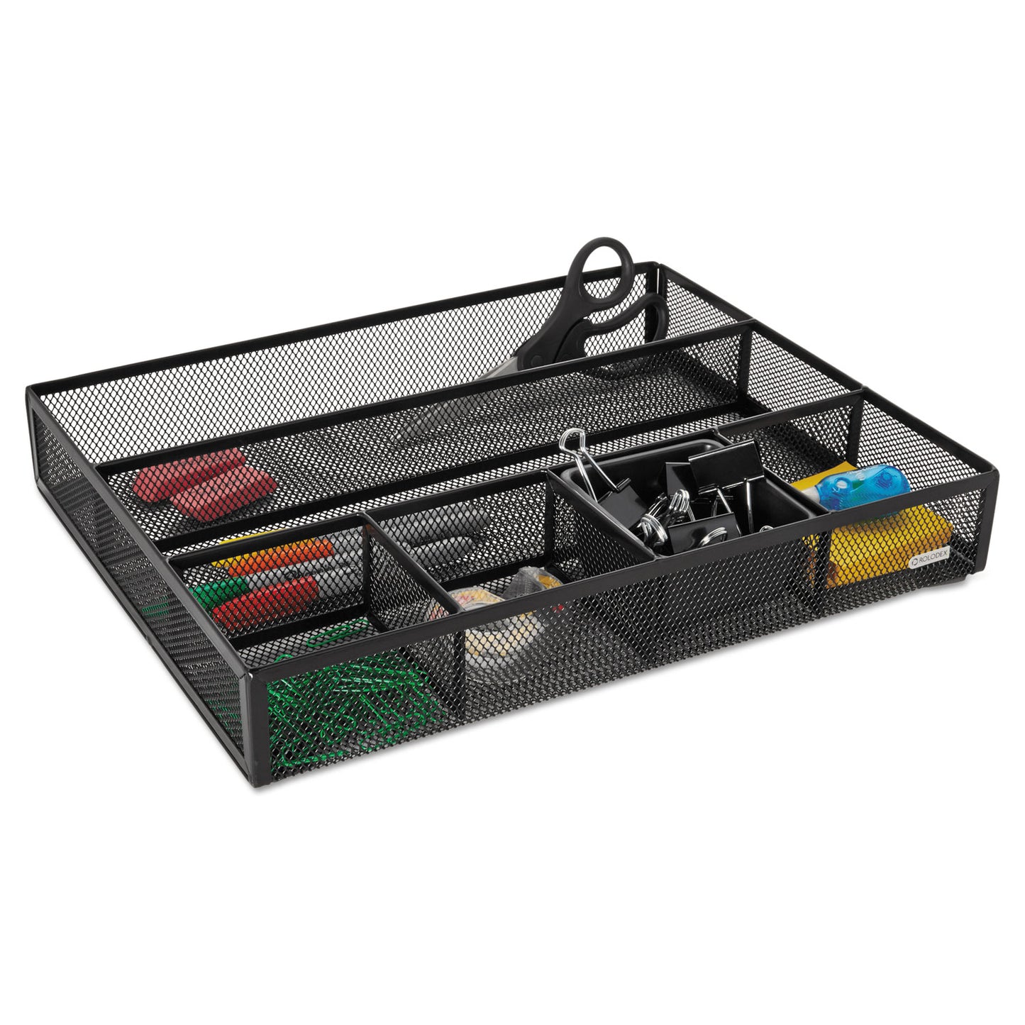 Rolodex Metal Mesh Deep Desk Drawer Organizer, Six Compartments, 15.25 x 11.88 x 2.5, Black (22131)