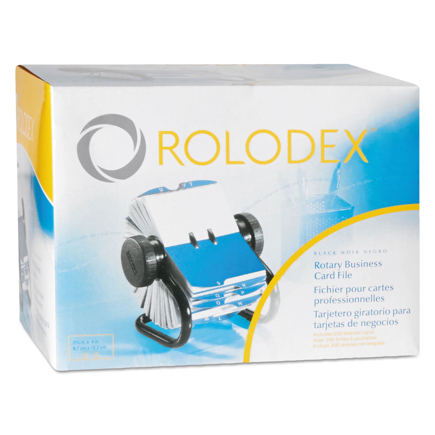 Rolodex Open Rotary Business Card File with 24 Guides, Holds 400 2.63 x 4 Cards, 6.5 x 5.61 x 5.08, Metal, Black (67236)