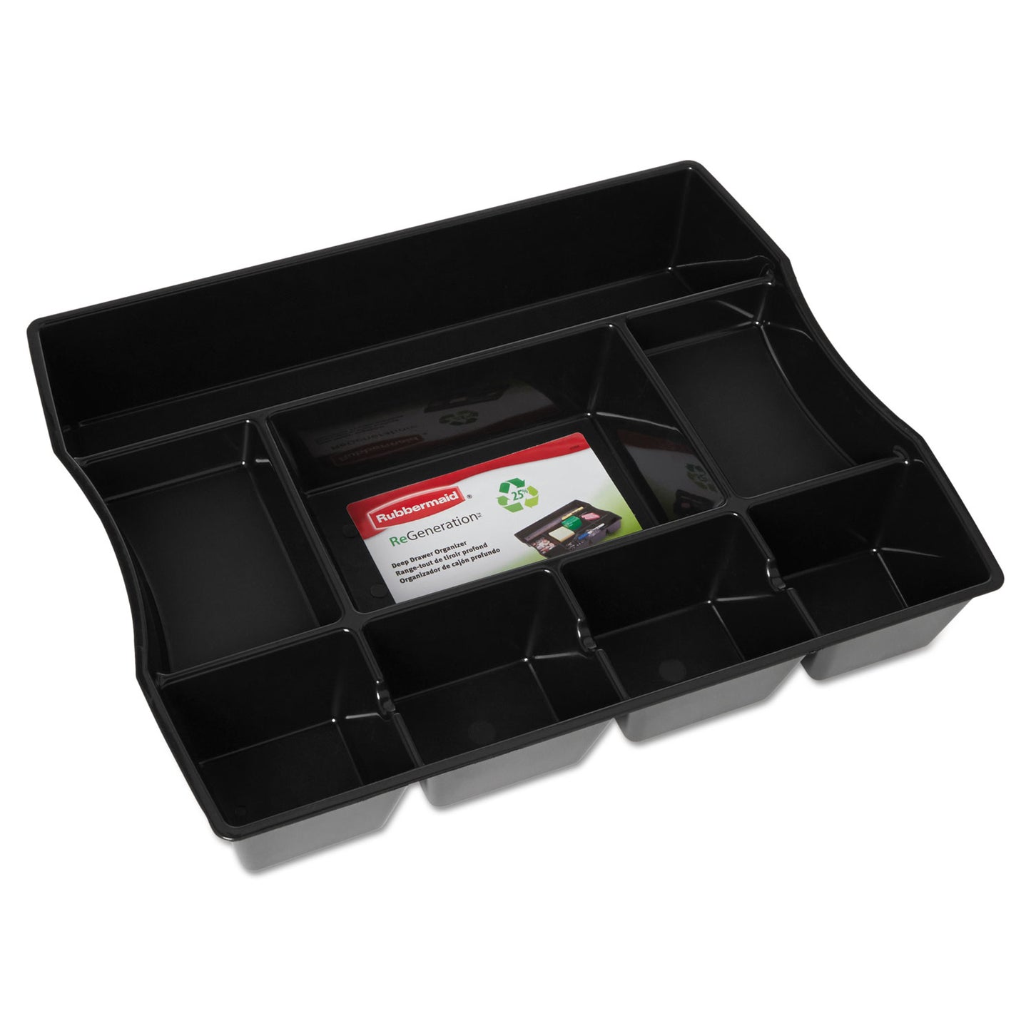 Rubbermaid Regeneration Deep Drawer Organizer, Eight Compartments, 14.88 x 11.88 x 2.5, Plastic, Black (21864)