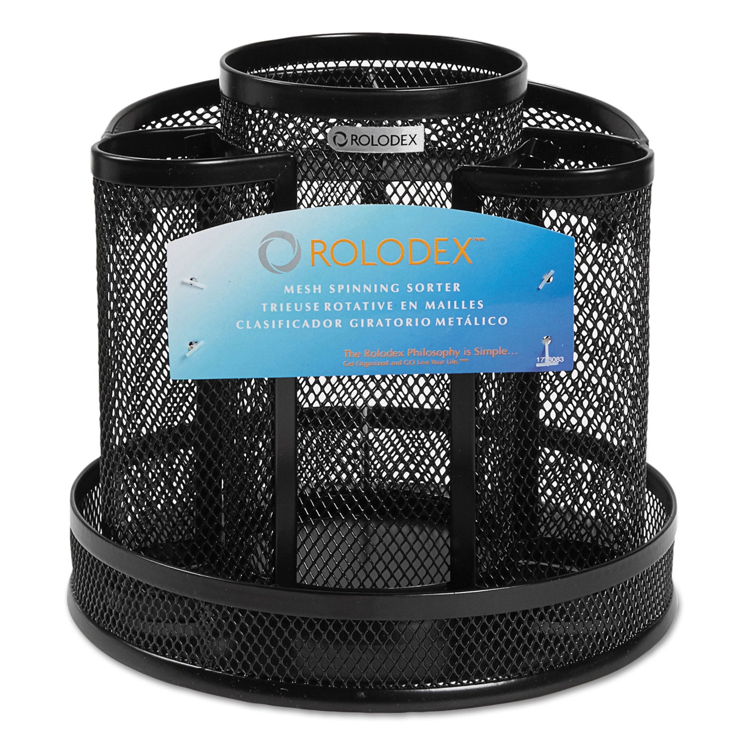 Rolodex Wire Mesh Spinning Desk Sorter, 8 Compartments, Steel Mesh, 6.5" Diameter x 6.5"h, Black (1773083)