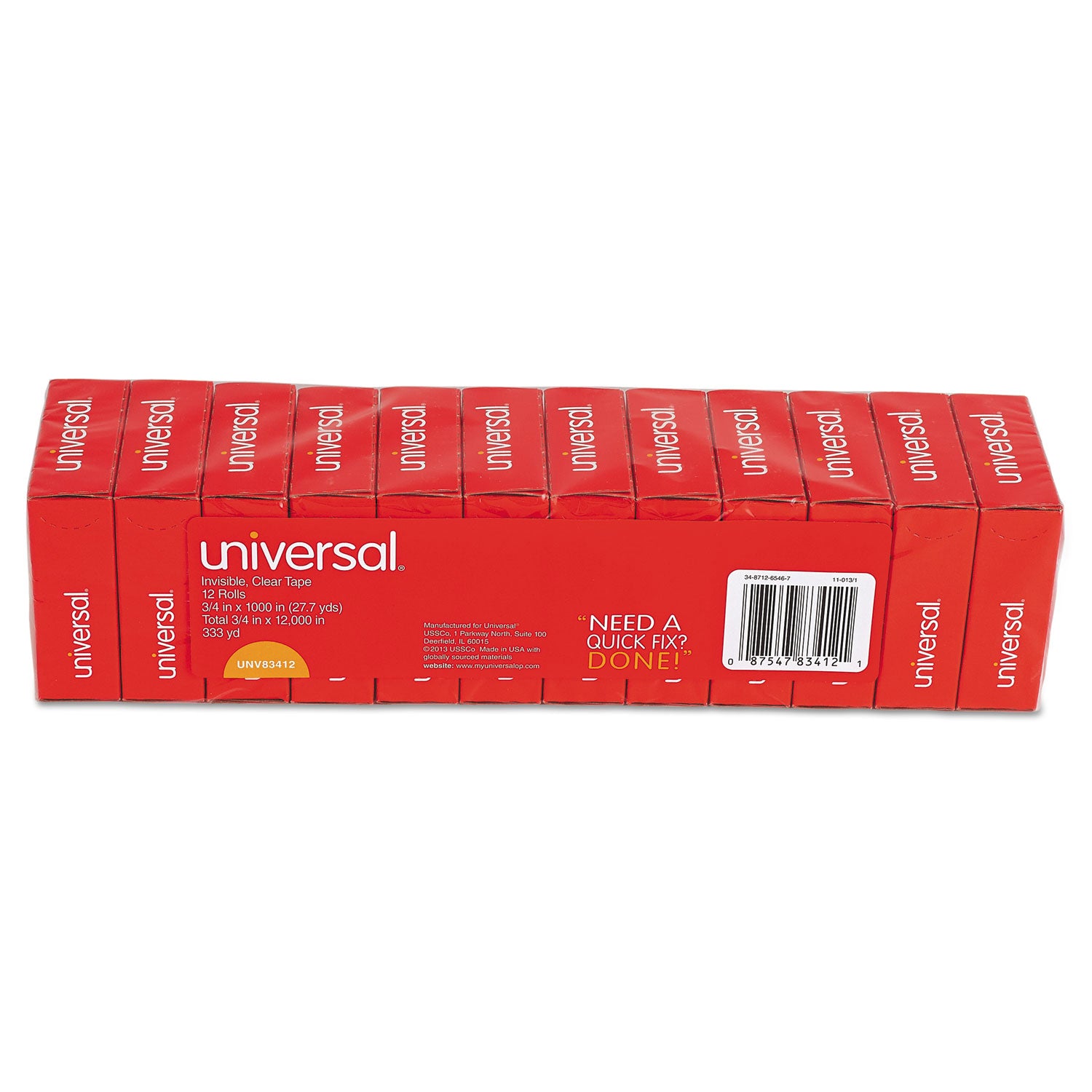 Universal Invisible Tape, 1" Core, 0.75" x 83.33 ft, Clear, 12/Pack (83412)