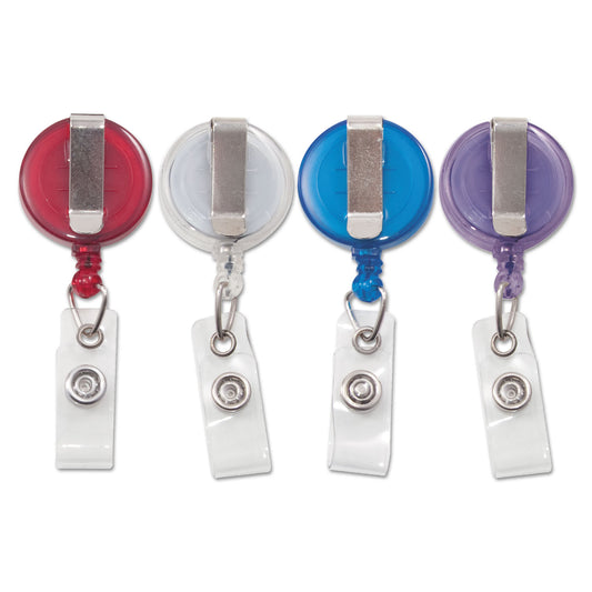 Advantus Translucent Retractable ID Card Reel, 30" Extension, Assorted Colors, 4/Pack (75464)