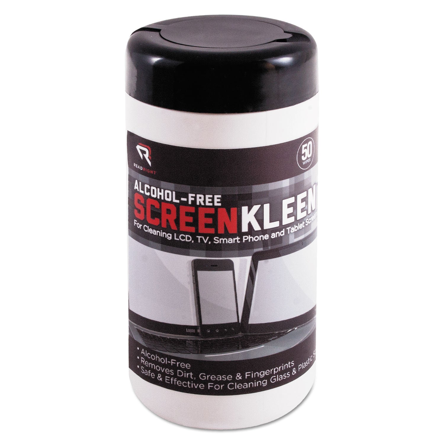 Read Right ScreenKleen Monitor Screen Wet Wipes, Cloth, 5.25 x 5.75, Unscented, 50/Tub (RR1491)