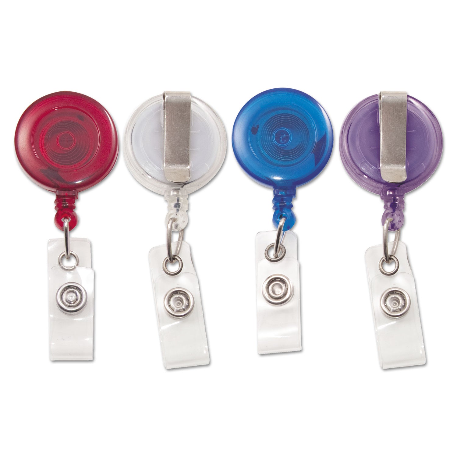 Advantus Translucent Retractable ID Card Reel, 30" Extension, Assorted Colors, 4/Pack (75464)