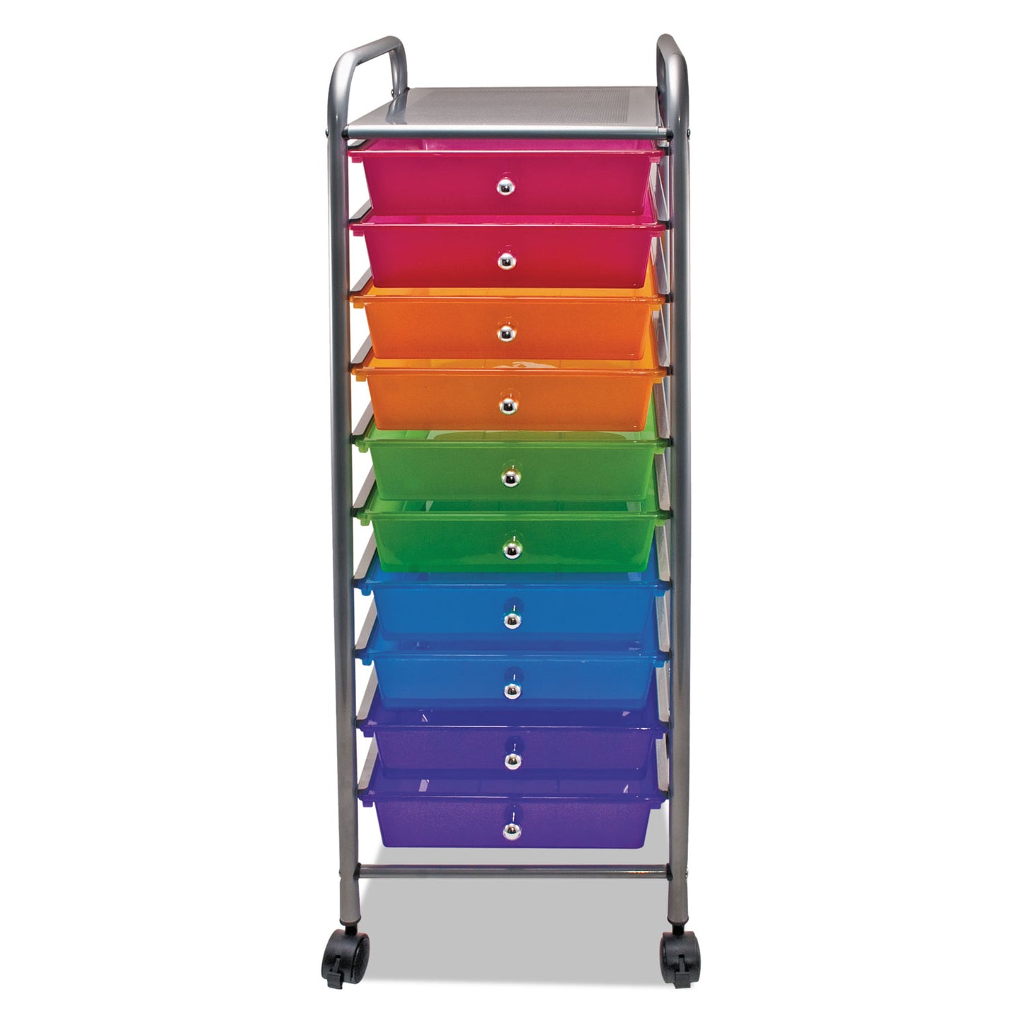 Advantus Portable Drawer Organizer, Metal, 1 Shelf, 10 Drawers, 13" x 15.38" x 37.75", Matte Gray/Assorted (34004)