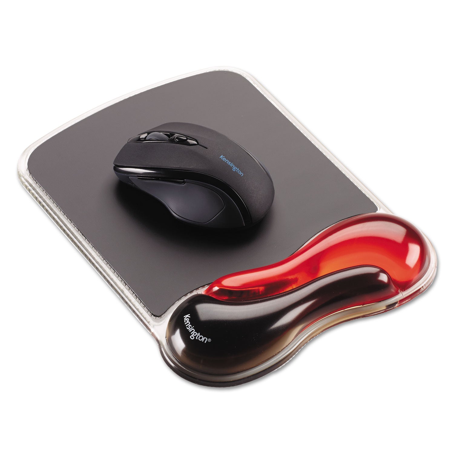 Kensington Duo Gel Wave Mouse Pad with Wrist Rest, 9.37 x 13, Red (62402)