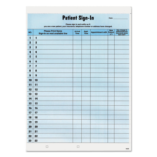 Tabbies Patient Sign-In Label Forms, Two-Part Carbon, 8.5 x 11.63, Blue Sheets, 125 Forms Total (14531)