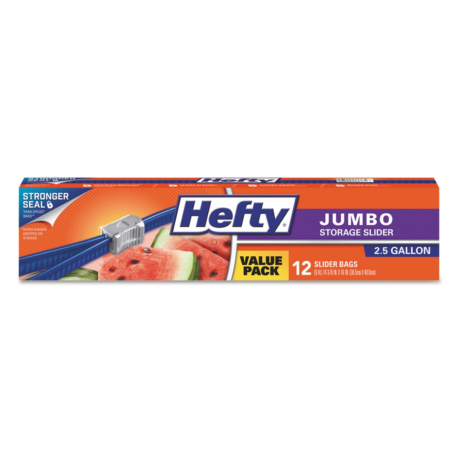 Hefty Slider Food Storage Bags, Jumbo, 14.38" x 9", Clear, 12/Box (R83812)