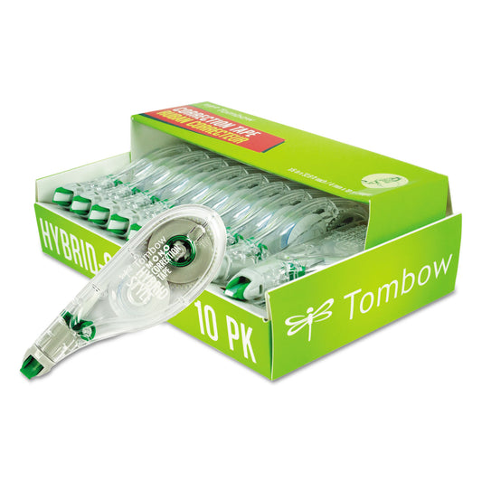 Tombow MONO Hybrid Style Correction Tape, Non-Refillable, Clear Applicator, 0.17" x 394", 10/Pack (68721)