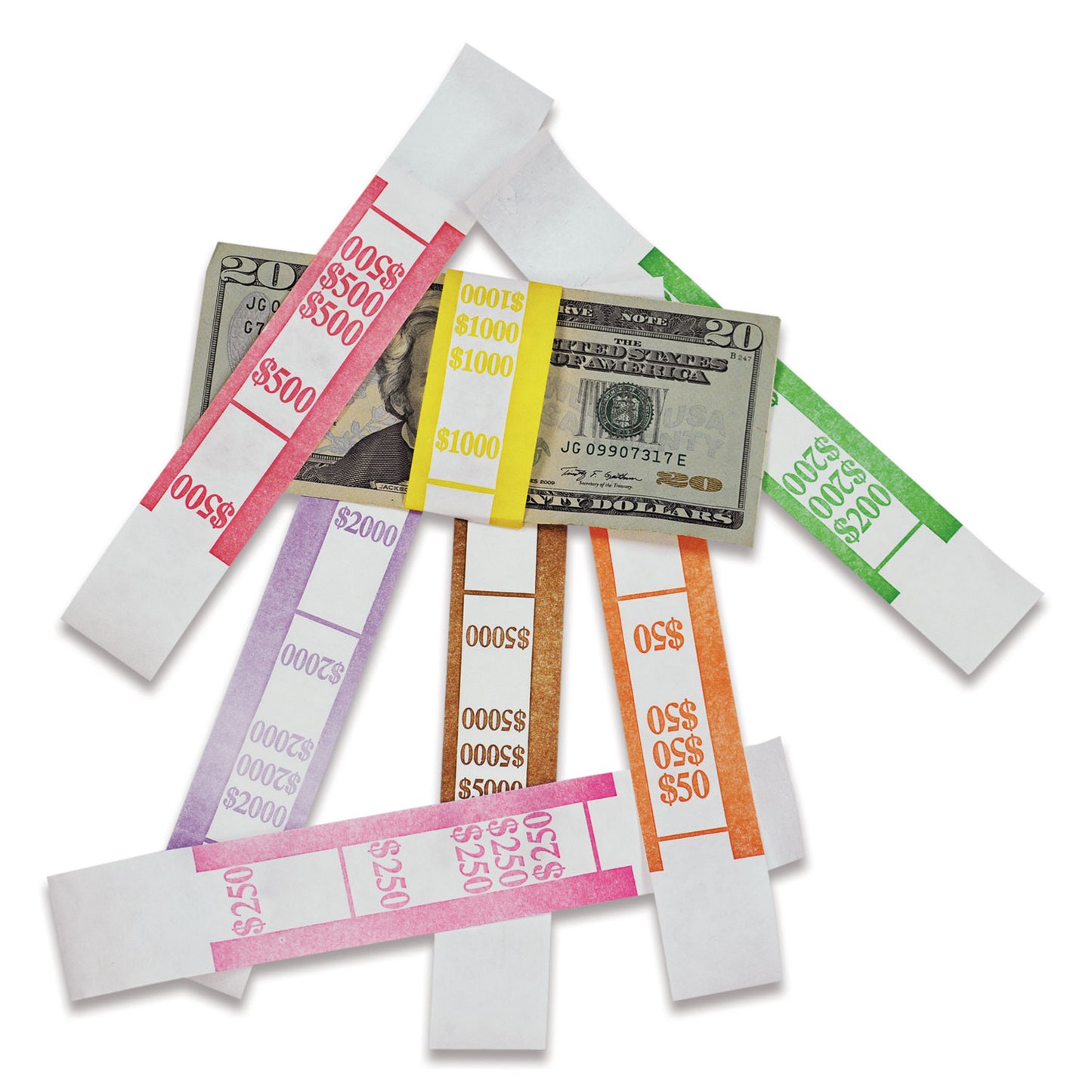 ICONEX Color-Coded Kraft Currency Straps, Dollar Bill, $50, Self-Adhesive, 1000/Pack (94190059)