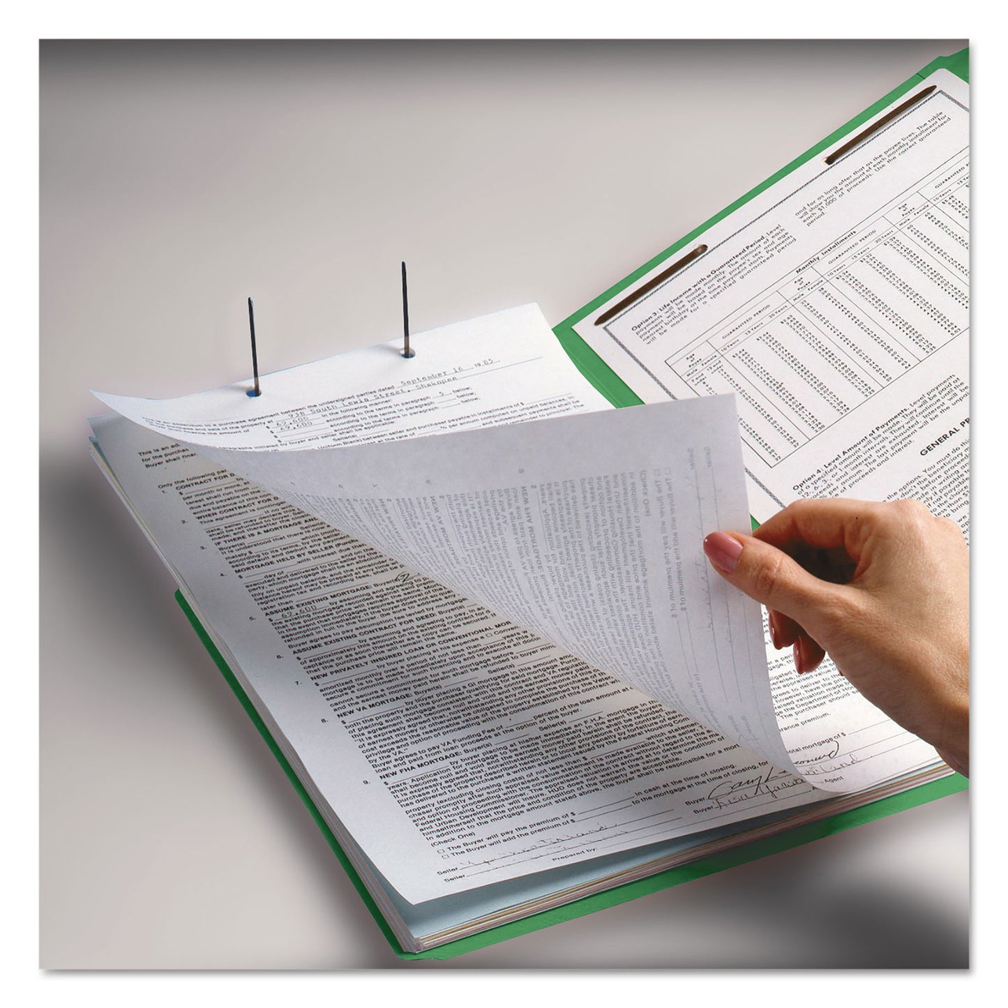 Smead Top Tab Colored Fastener Folders, 0.75" Expansion, 2 Fasteners, Letter Size, Green Exterior, 50/Box (12140)
