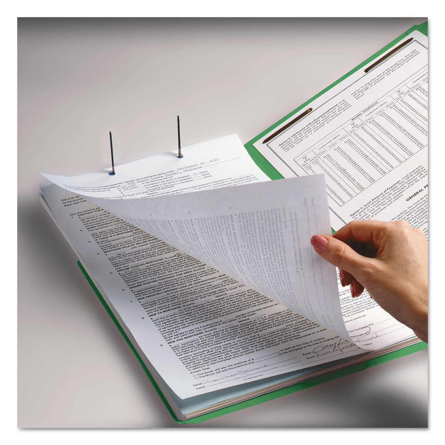 Smead Top Tab Colored Fastener Folders, 0.75" Expansion, 2 Fasteners, Letter Size, Green Exterior, 50/Box (12140)