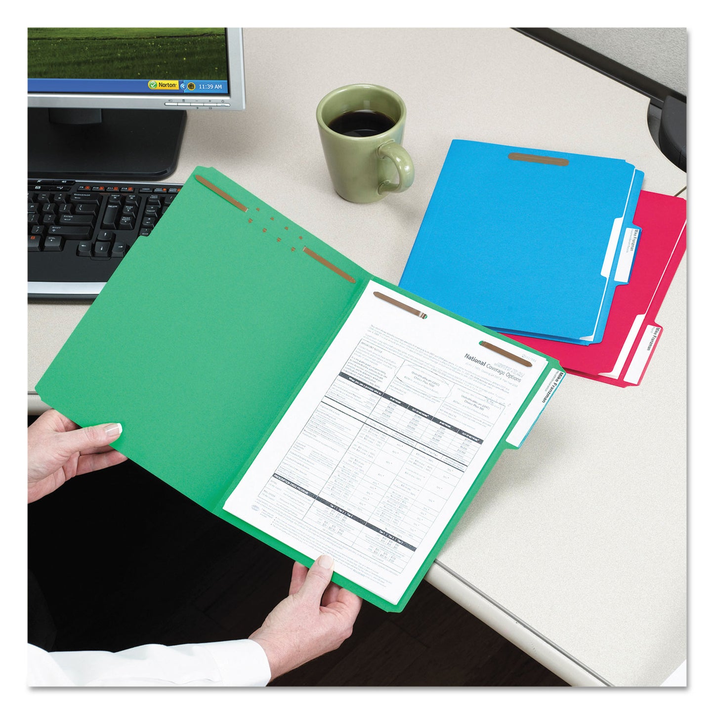 Smead Top Tab Colored Fastener Folders, 0.75" Expansion, 2 Fasteners, Letter Size, Assorted Colors, 50/Box (11975)