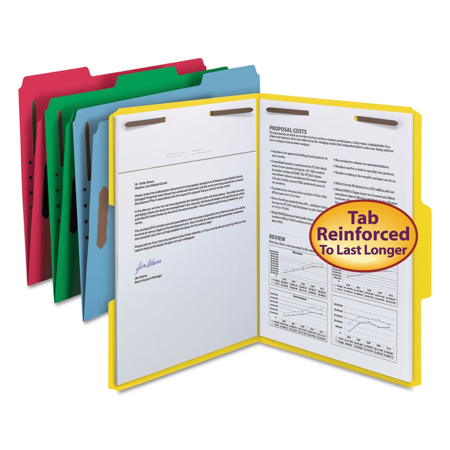 Smead Top Tab Colored Fastener Folders, 0.75" Expansion, 2 Fasteners, Letter Size, Assorted Colors, 50/Box (11975)