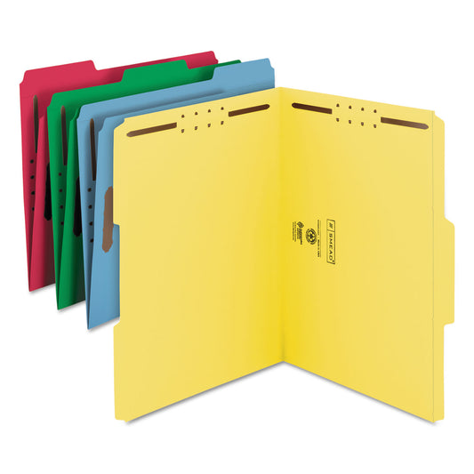 Smead Top Tab Colored Fastener Folders, 0.75" Expansion, 2 Fasteners, Letter Size, Assorted Colors, 50/Box (11975)