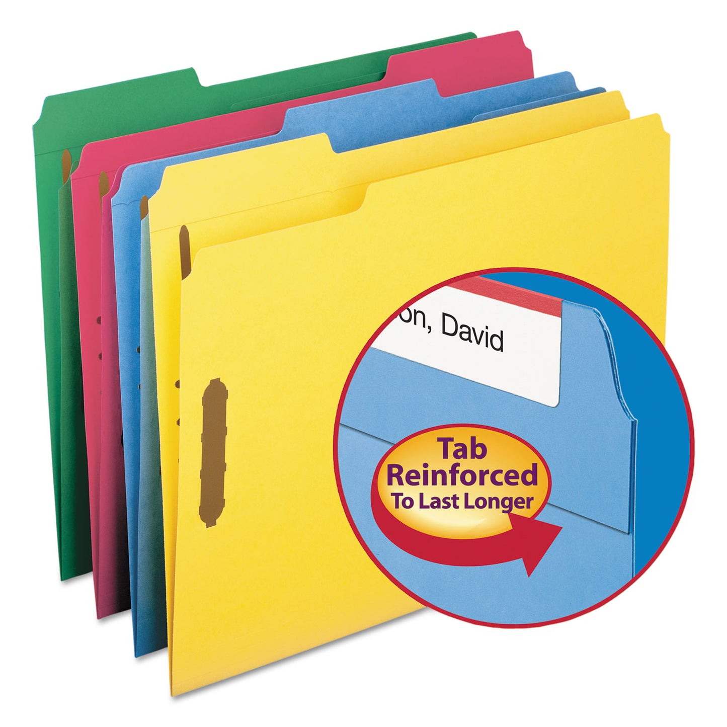 Smead Top Tab Colored Fastener Folders, 0.75" Expansion, 2 Fasteners, Letter Size, Assorted Colors, 50/Box (11975)