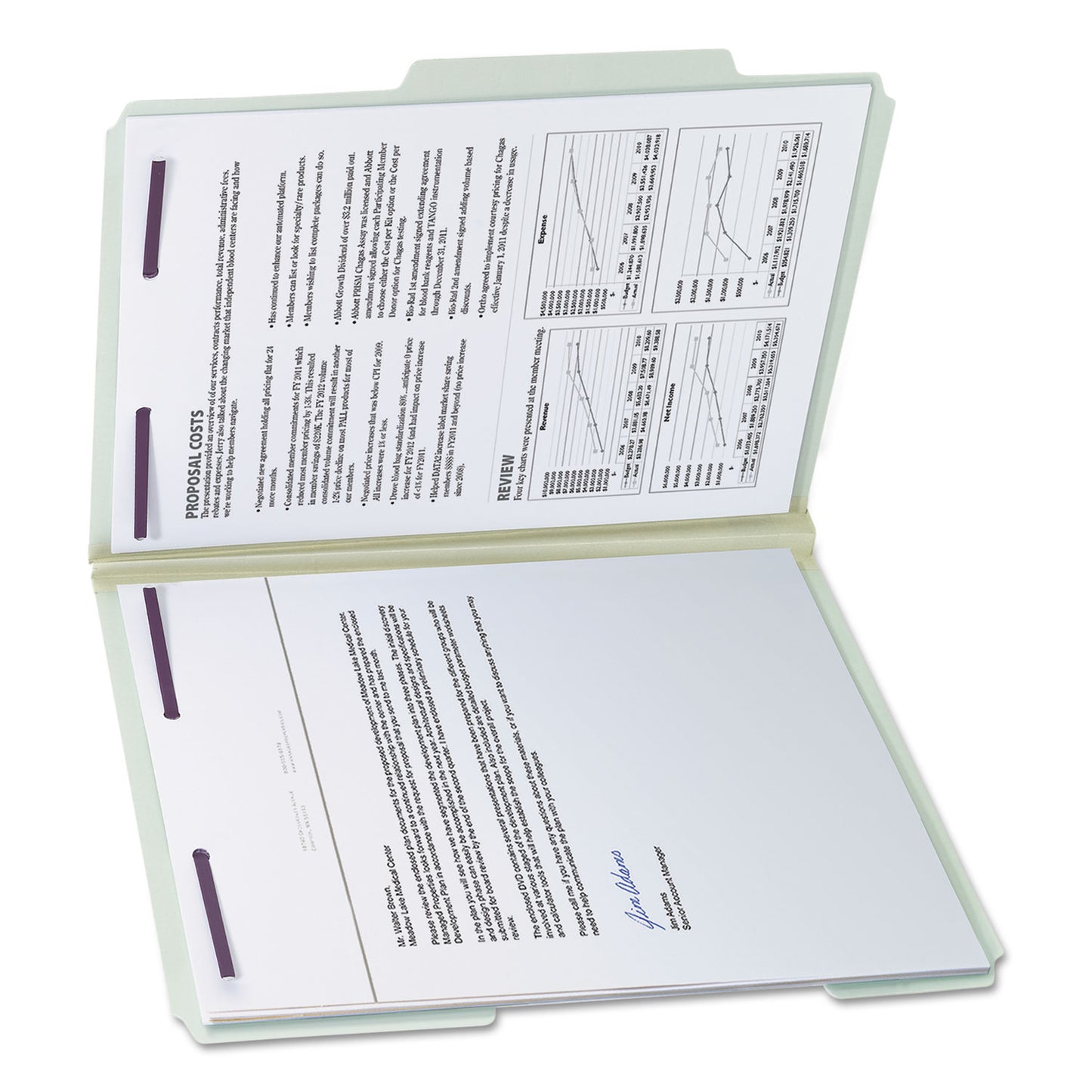 Smead Recycled Pressboard Folders, Two SafeSHIELD Coated Fasteners, 2/5-Cut: R of C, 2" Expansion, Letter Size, Gray-Green, 25/Box (14982)