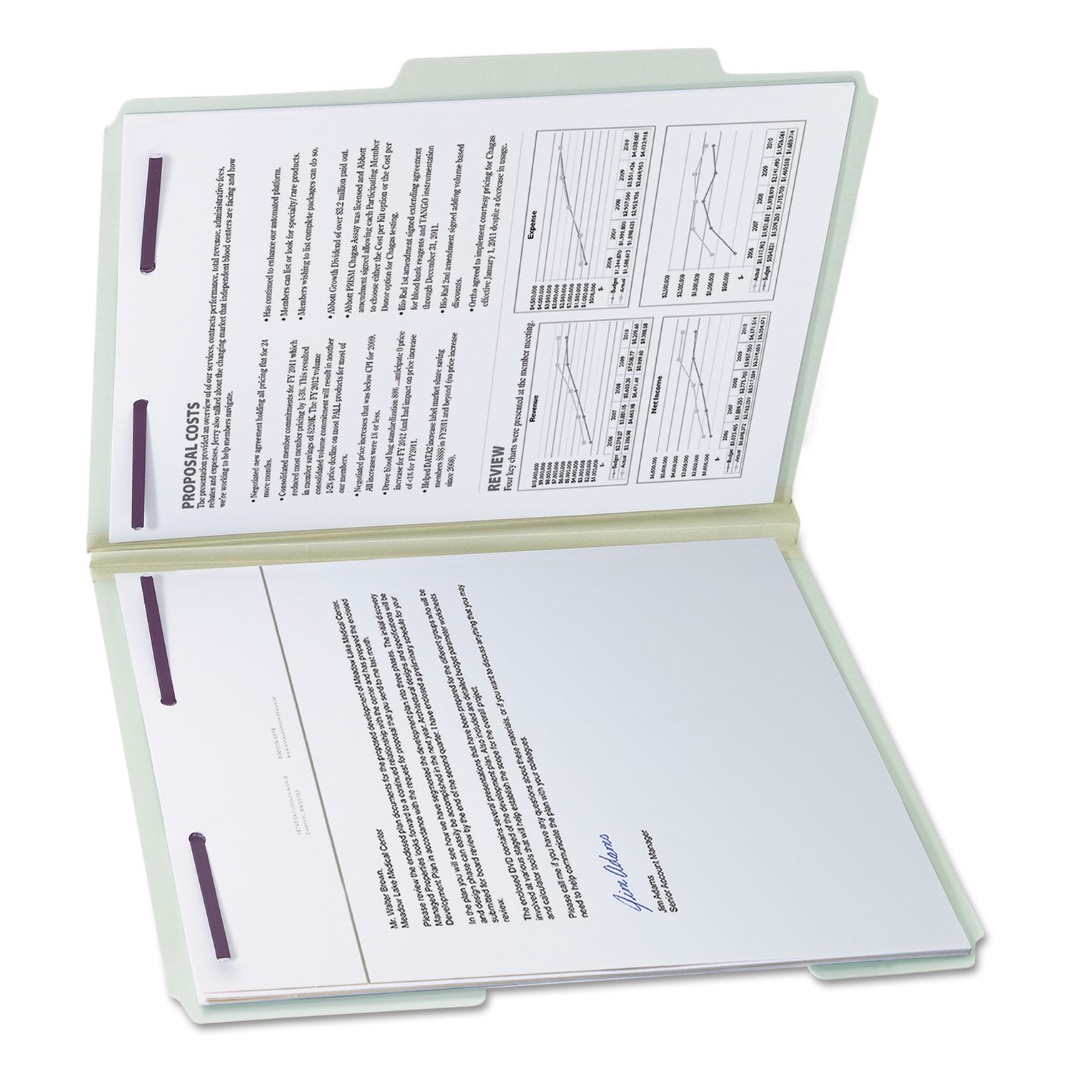 Smead Recycled Pressboard Folders, Two SafeSHIELD Coated Fasteners, 2/5-Cut: R of C, 2" Expansion, Letter Size, Gray-Green, 25/Box (14982)