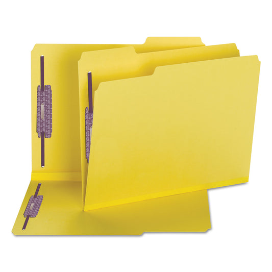 Smead Colored Pressboard Fastener Folders with SafeSHIELD Coated Fasteners, 2" Expansion, 2 Fasteners, Letter Size, Yellow, 25/Box (14939)