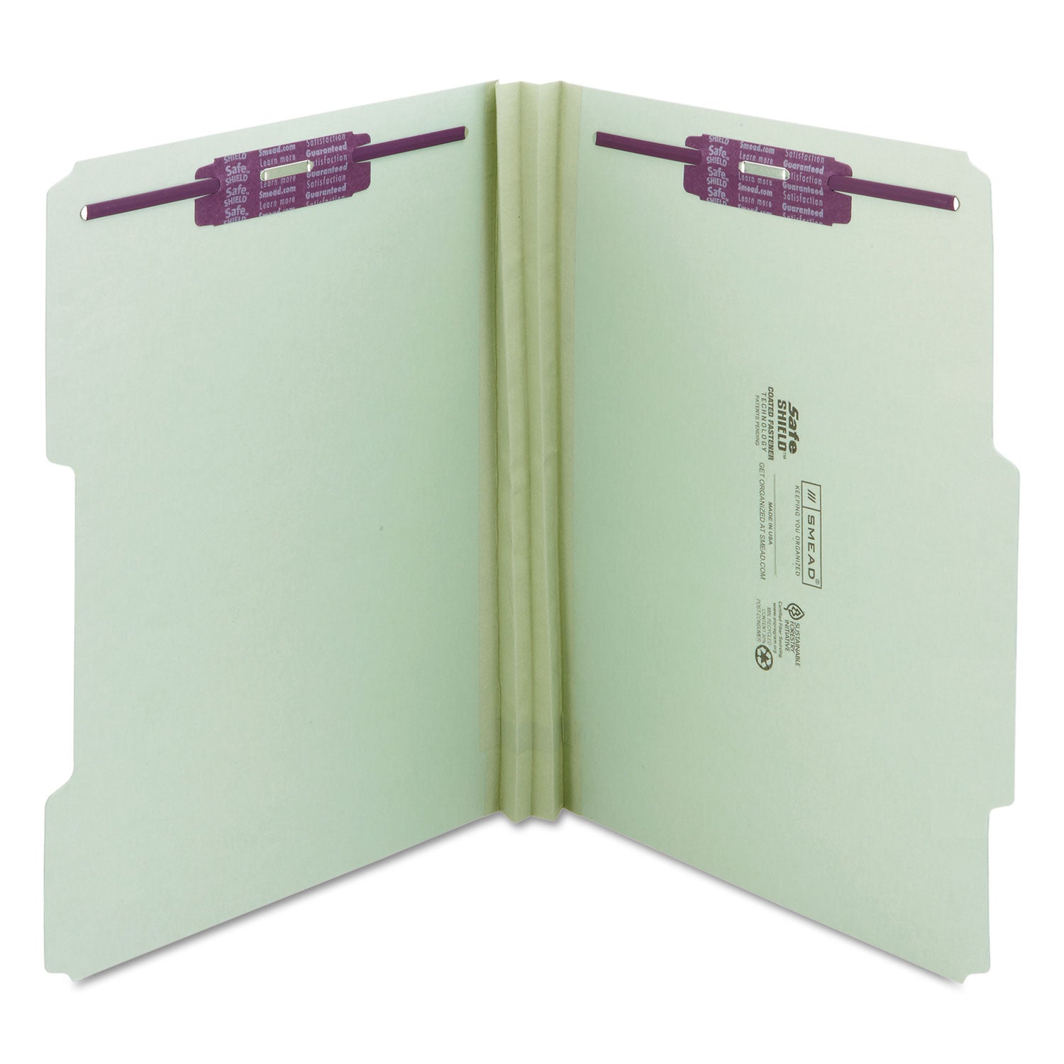 Smead Recycled Pressboard Folders, Two SafeSHIELD Coated Fasteners, 2/5-Cut: R of C, 2" Expansion, Letter Size, Gray-Green, 25/Box (14982)