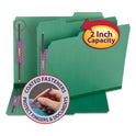 Smead Colored Pressboard Fastener Folders with SafeSHIELD Coated Fasteners, 2" Expansion, 2 Fasteners, Letter Size, Green, 25/Box (14938)