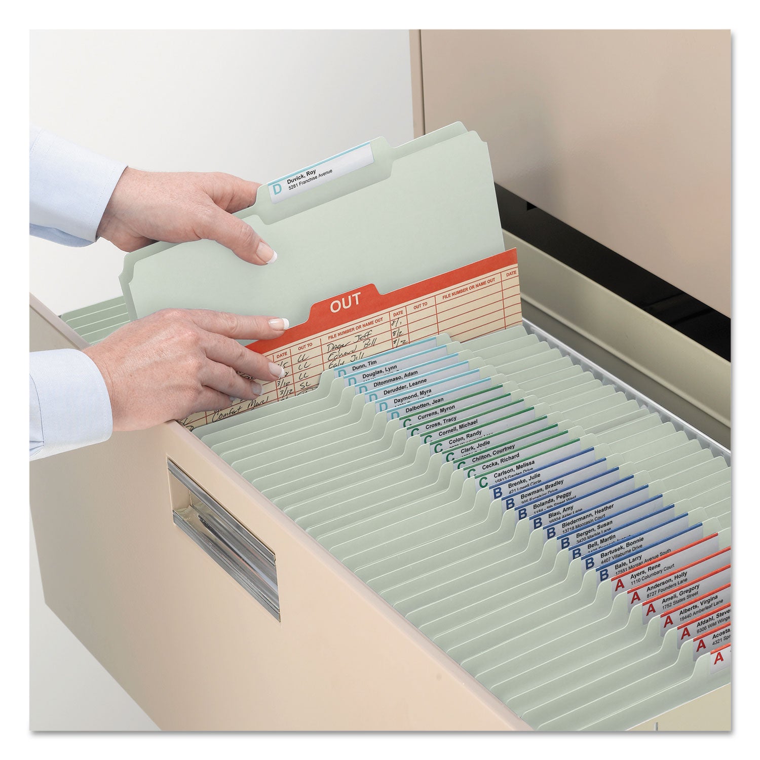 Smead Recycled Pressboard Folders, Two SafeSHIELD Coated Fasteners, 2/5-Cut: R of C, 2" Expansion, Letter Size, Gray-Green, 25/Box (14982)