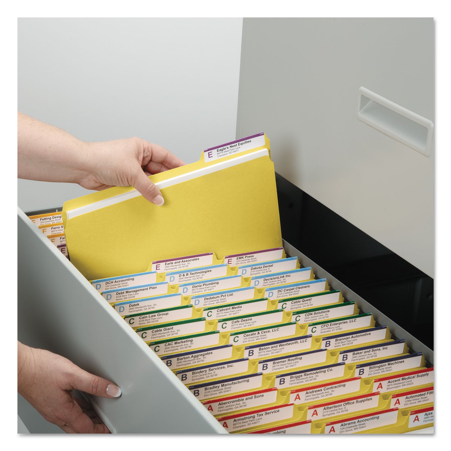 Smead Expanding Recycled Heavy Pressboard Folders, 1/3-Cut Tabs: Assorted, Letter Size, 1" Expansion, Yellow, 25/Box (21562)