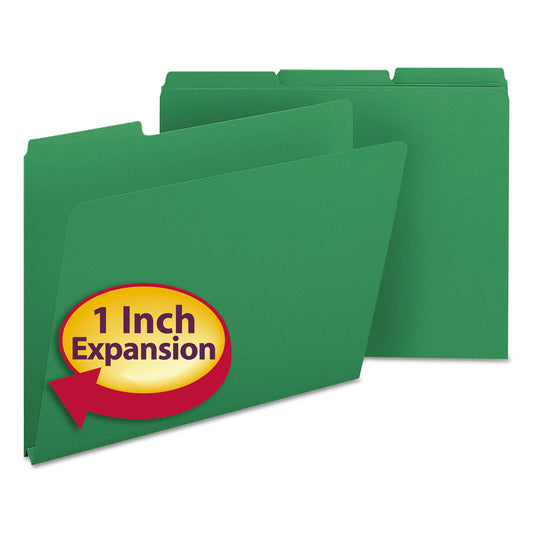 Smead Expanding Recycled Heavy Pressboard Folders, 1/3-Cut Tabs: Assorted, Letter Size, 1" Expansion, Green, 25/Box (21546)