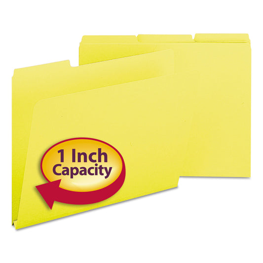 Smead Expanding Recycled Heavy Pressboard Folders, 1/3-Cut Tabs: Assorted, Letter Size, 1" Expansion, Yellow, 25/Box (21562)