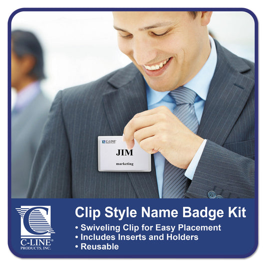 C-Line Name Badge Kits, Top Load, 4 x 3, Clear, Clip Style, 96/Box (95596)